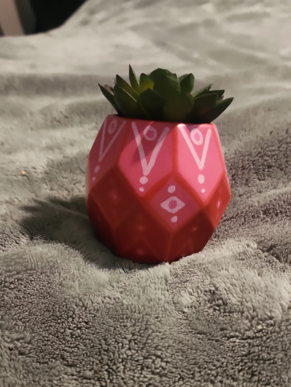Hand Painted Pot, with fake plant!